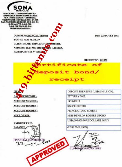 Certificado de deposito 6.5 mill